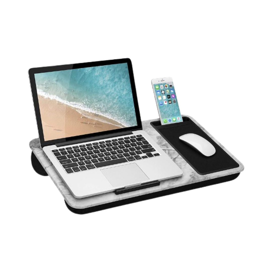 Home Office Lap Desk with Device Ledge, Mouse Pad, and Phone Holder – Fits Up To 15.6 Inch Laptops