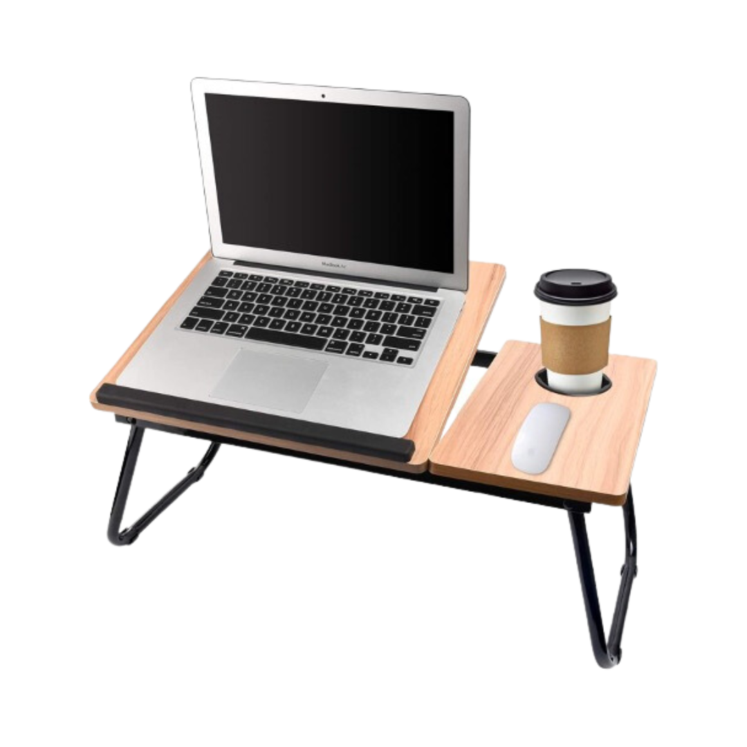 Laptop Table for Bed Portable Computer Tray for Bed,Foldable Bed Desk for Laptop Multi Tasking Laptop Bed Tray(Nut-Brown) with Cup Holder